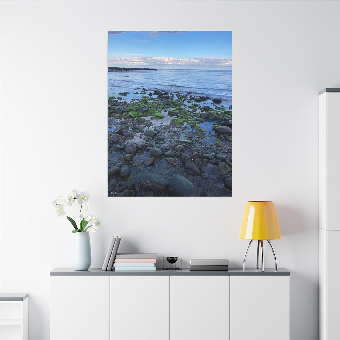 Coastal Rock Beach Matte Canvas Print — Serene Ocean Wall Art