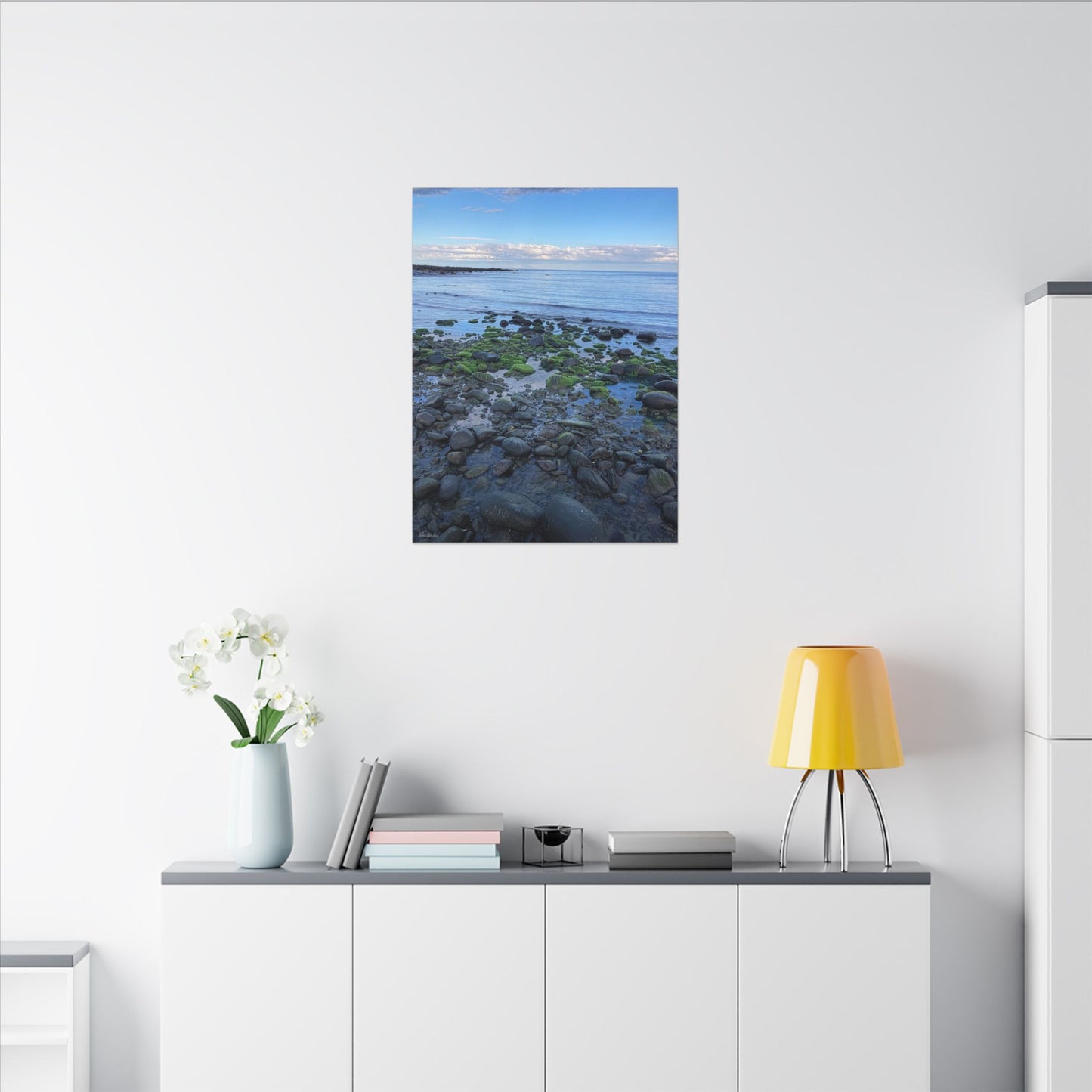 Coastal Rock Beach Matte Canvas Print — Serene Ocean Wall Art