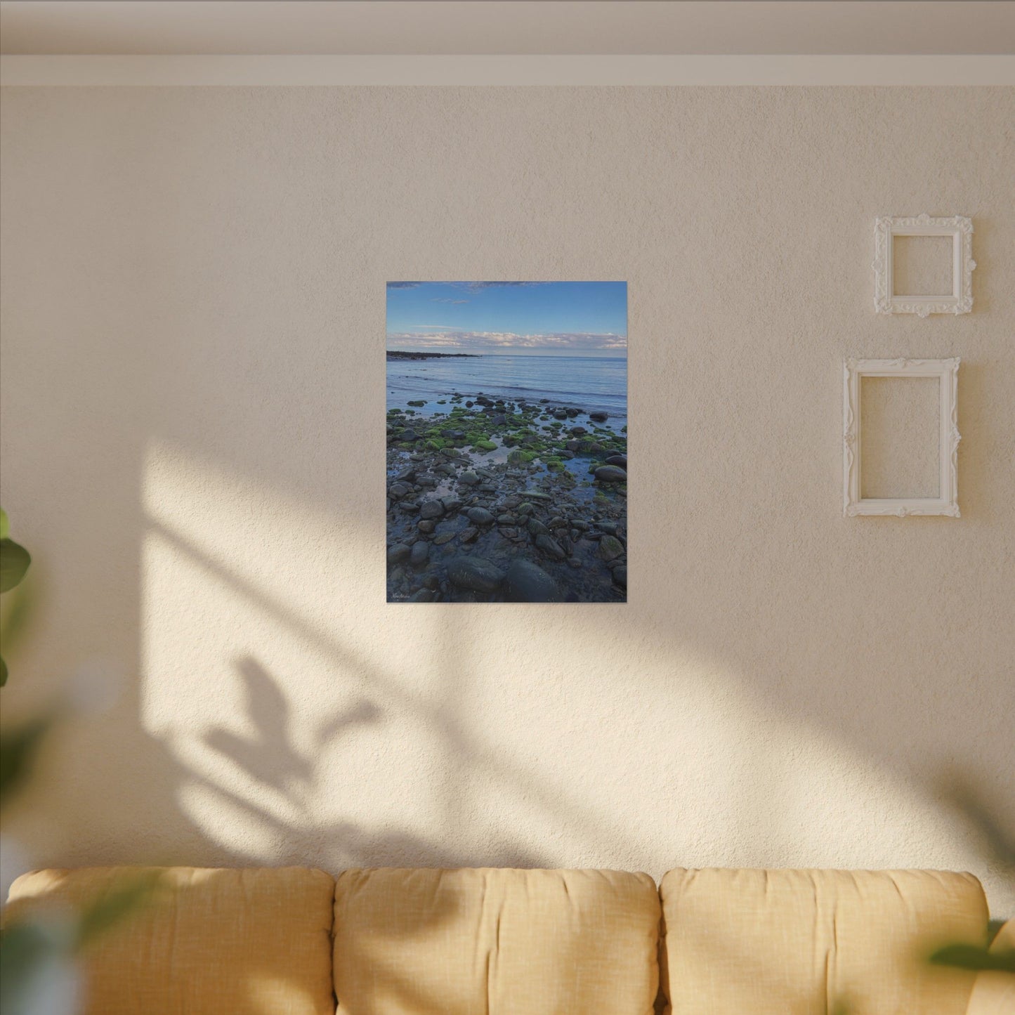 Coastal Rock Beach Matte Canvas Print — Serene Ocean Wall Art