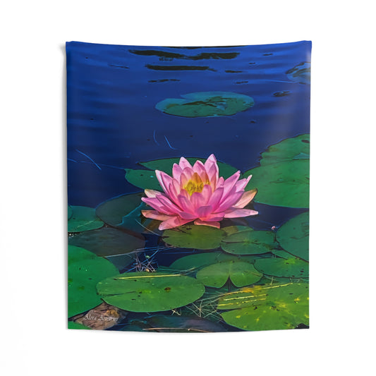 Water Lily Wall Tapestry — Pink Lotus Pond Botanical Decor