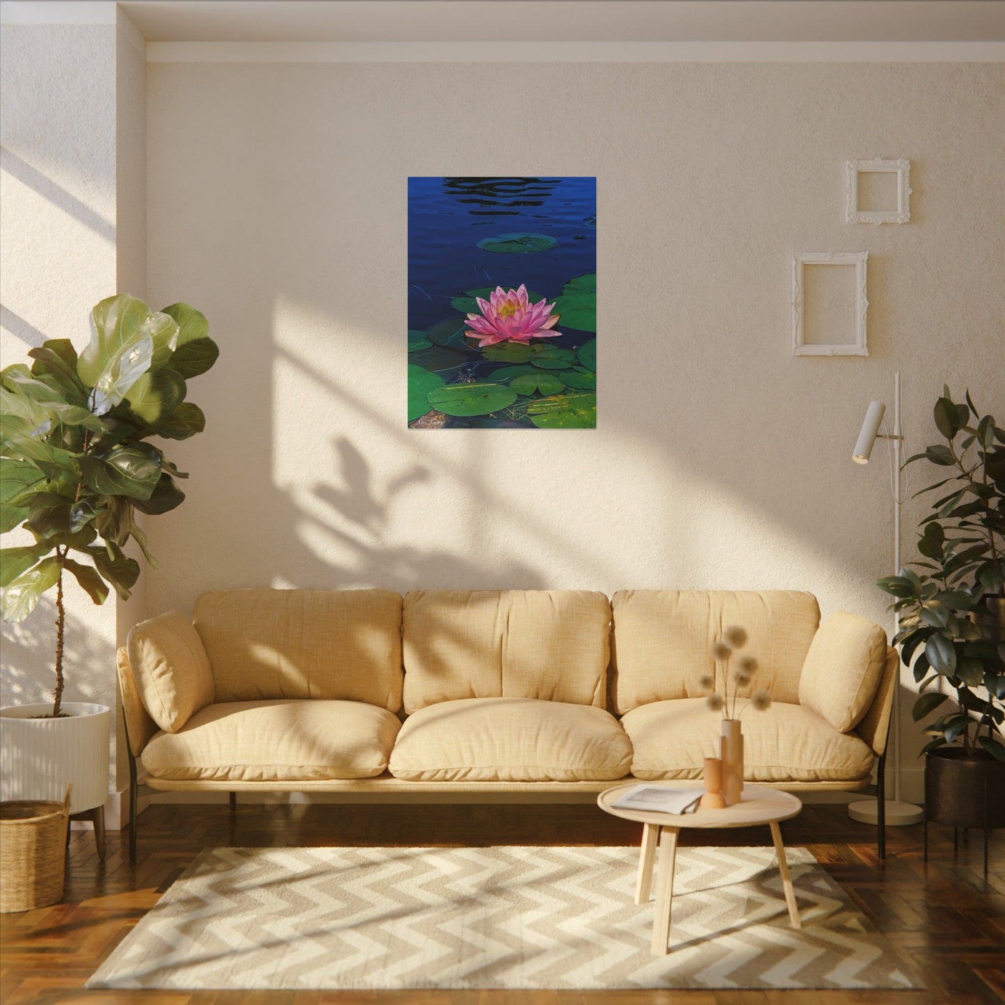 Water Lily Canvas Print — Pink Lotus Pond Wall Art (Matte Stretched)